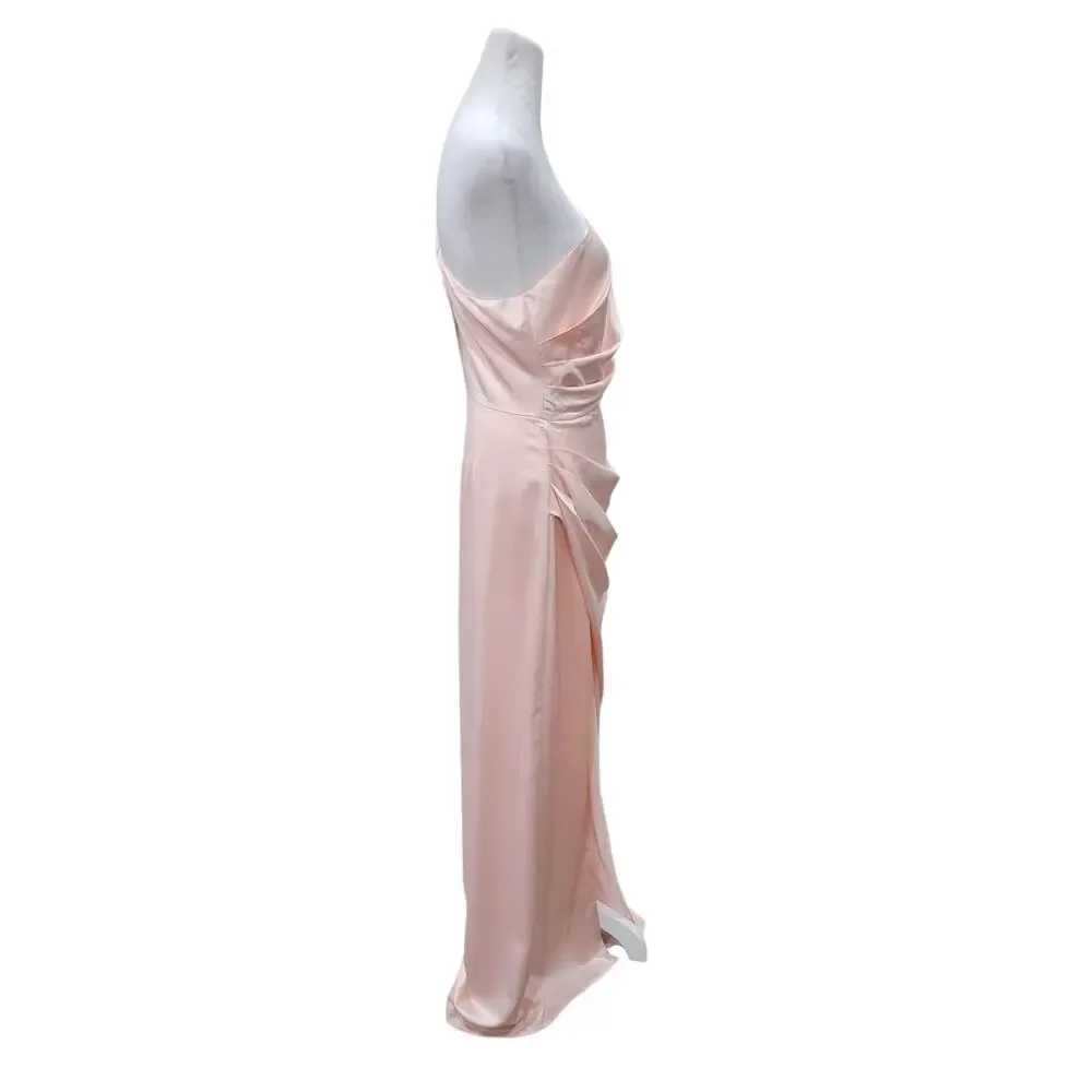 NEW Lulus Dreaming of Elegance Pink Satin One-Shoulder Maxi‎ Dress - Size M - Picture 11 of 16
